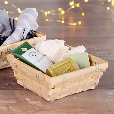 Corbeille bambou carrée naturel 18 x 18 x 7 cm, paquet de 10 - Corbeilles bambou-1