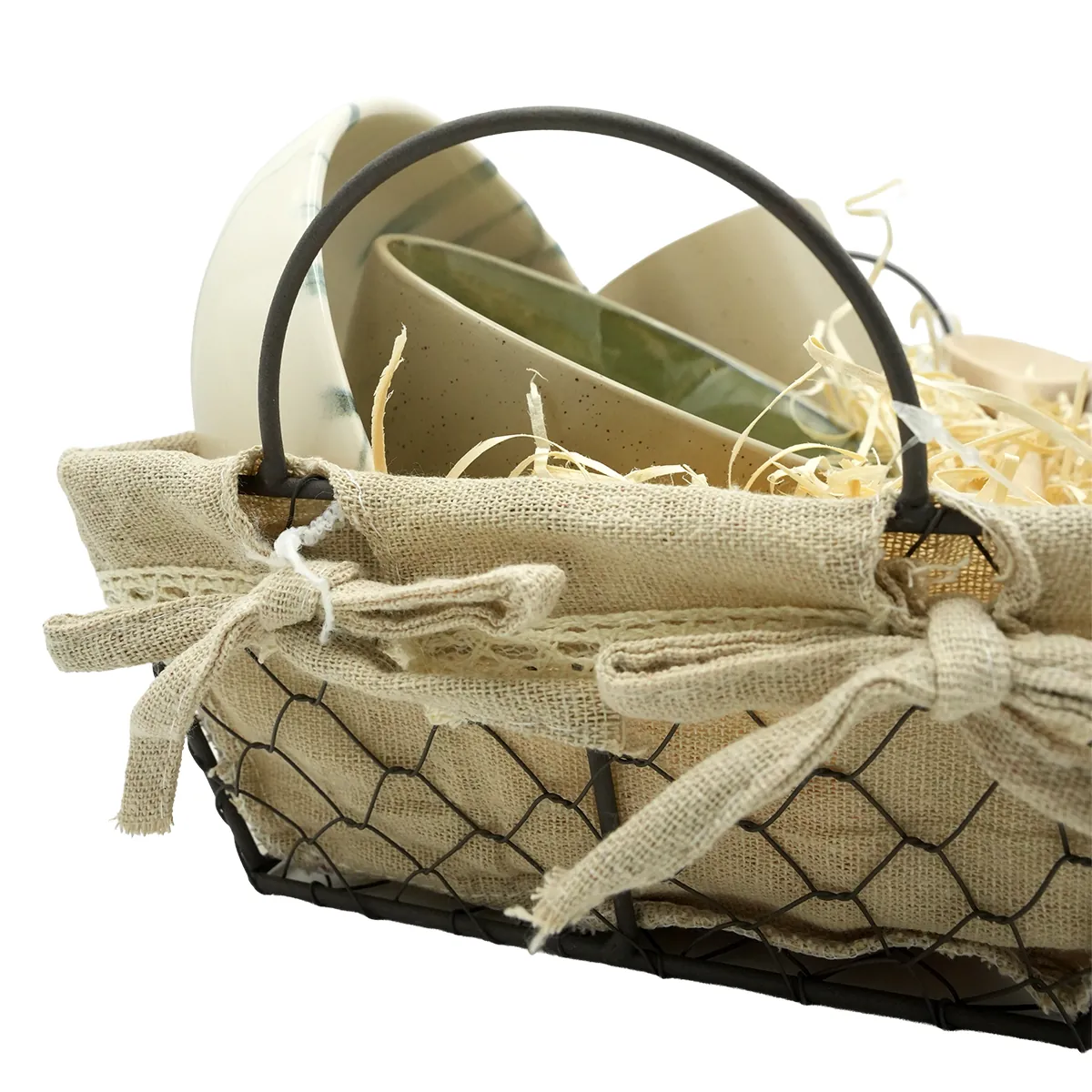 Corbeille métal rectangulaire marron tissu beige avec 2 anses 25 x 16 x 8 cm - Corbeilles métal-4
