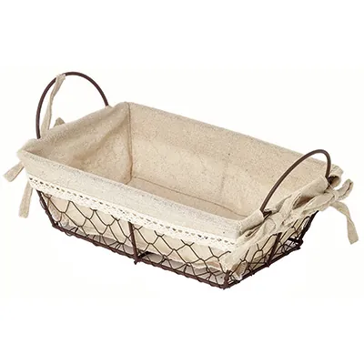 Corbeille métal rectangulaire marron tissu beige avec 2 anses 25 x 16 x 8 cm - Corbeilles métal