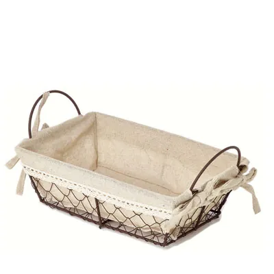 Corbeille métal rectangulaire marron tissu beige avec 2 anses 30 x 20 x 9 cm - Corbeilles métal