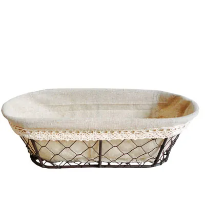 Corbeille métal ovale marron avec tissu beige 30 x 14 x 9 cm  - Corbeilles métal