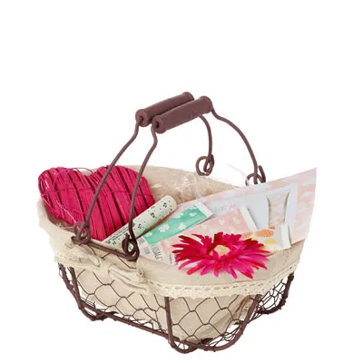 Panier métal ovale marron tissu beige avec 2 anses 30 x 21 x 12 cm - Paniers-1