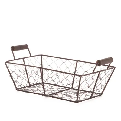 Corbeille métal rectangulaire marron avec 2 anses 25 x 16,5 x 8 cm - Corbeilles métal