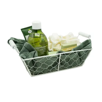 Corbeille métal rectangulaire blanche avec 2 anses 25 x 16,5 x 8 cm - Corbeilles métal-2