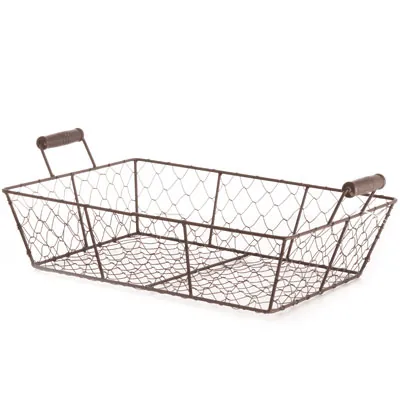Corbeille métal rectangulaire marron avec 2 anses 35 x 25 x 9 cm - Corbeilles métal