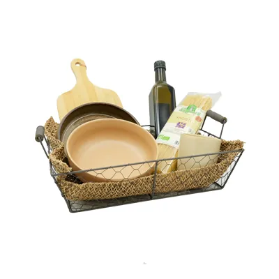 Corbeille métal rectangulaire marron avec 2 anses 35 x 25 x 9 cm - Corbeilles métal-1