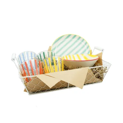 Corbeille métal rectangulaire blanc avec 2 anses 35 x 25 x 9 cm - Corbeilles métal-1