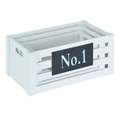 Lot de 3 caisses en bois ajourées avec poignées 40 x 25 x 18 / 35 x 20 x 16 / 30 x 15 x 14 cm - Blanc - Caisse en bois-1