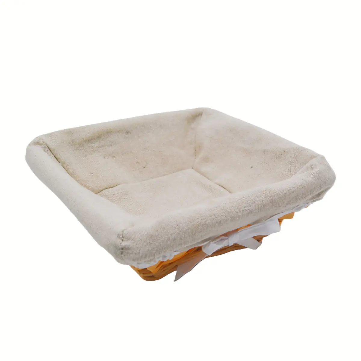 Corbeille osier carrée avec tissu beige 22 x 22 x 9 cm - Panier osier carré avec tissu beige - Corbeilles osier-1