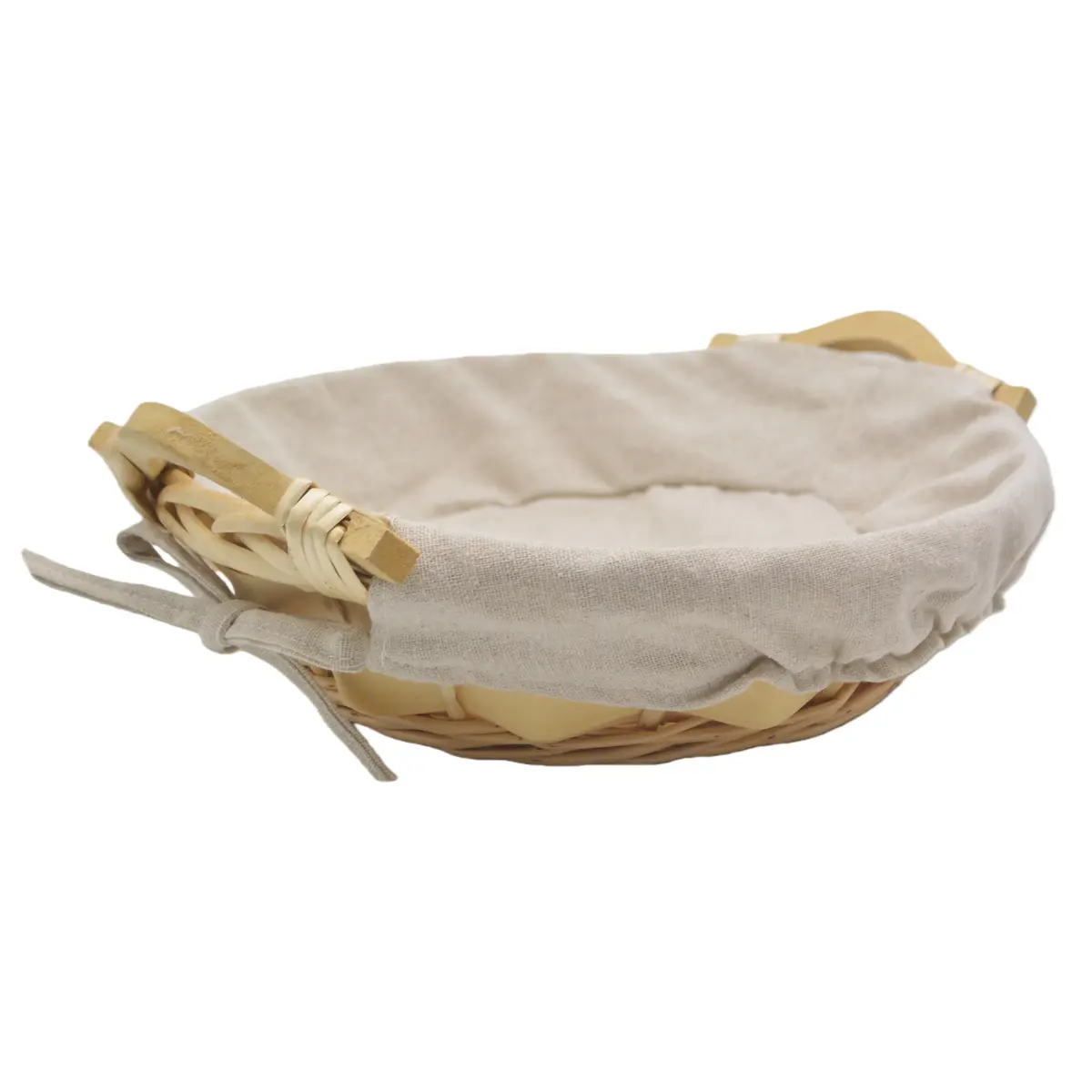 Corbeille osier ronde avec tissu beige ø 30 x 9 cm - Panier osier rond avec tissu beige - Corbeilles osier