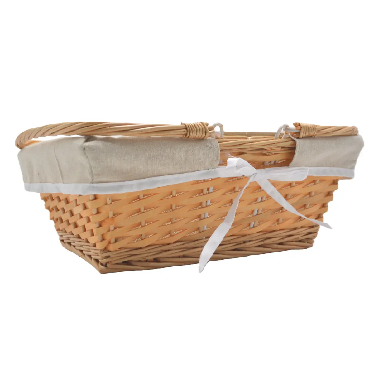 Panier en osier avec double anses rabattables et tissu beige 35 x 27 x 13 cm - Paniers-2