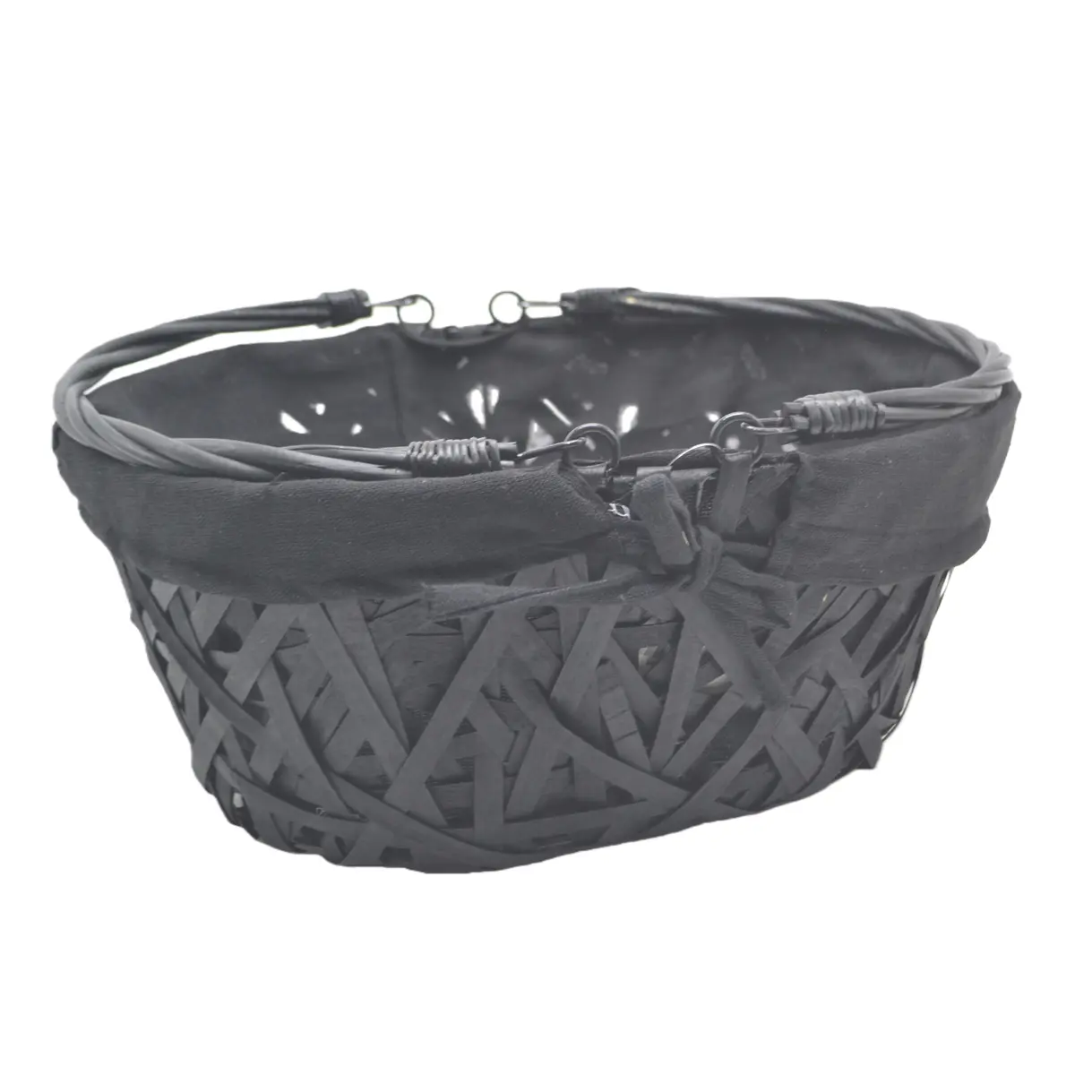 Panier en osier noir avec double anses rabattables et tissu noir 36 x 28 x 15 cm - Paniers à garnir-1