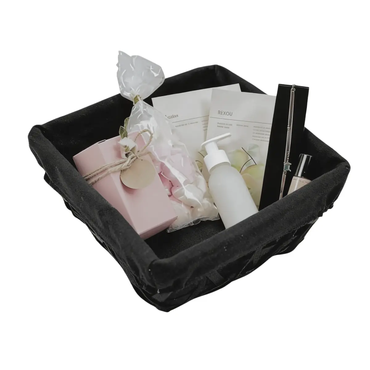 Corbeille osier carrée avec tissu noir 22 x 22 x 9 cm - Panier osier carré avec tissu noir - Corbeilles osier-2
