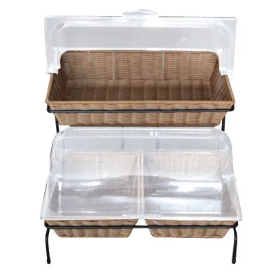 Présentoir corbeille à pain 2 niveaux avec couvercle 53 x 54 x 38 cm - Vanneries