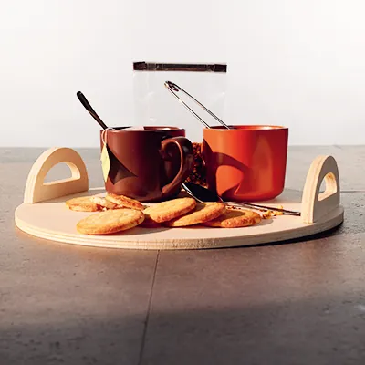 Plateau rond en bois naturel avec poignées ø 30 x 4,5 cm - Plateaux-1