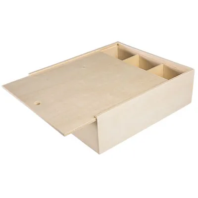 Coffret bois avec couvercle coulissant - 3 bouteilles - 30,8 x 33,5 cm - Coffrets pour bouteilles de vin, Boîtes pour bouteilles de vin-2