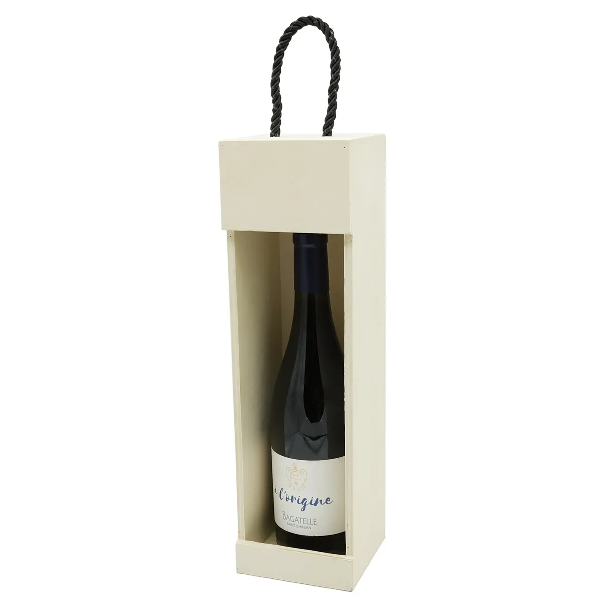 Coffret bouteille bois ouvert en façade 10,8 x 37,5 cm - 1 bouteille - Lot de 5 - Coffrets pour bouteilles de vin, Boîtes pour bouteilles de vin-1