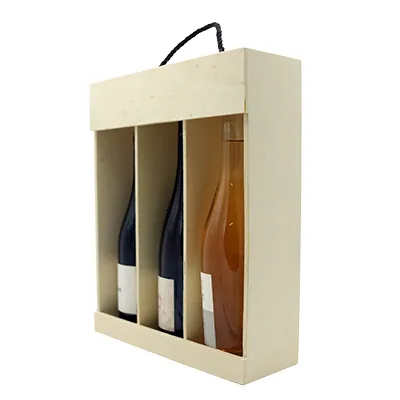 Coffret bois ouvert en façade - 3 bouteilles - 30,8 x 37,5 cm - Coffrets pour bouteilles de vin, Boîtes pour bouteilles de vin-1
