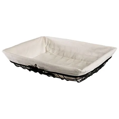 Corbeille métal rectangulaire noire avec tissu blanc 35 x 25 x 8 cm - Corbeilles métal