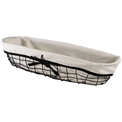 Corbeille métal ovale noire avec tissu blanc 44 x 12 x 9 cm - Corbeilles métal-2