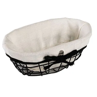 Corbeille métal ovale noire tissu blanc 22,5 x 14 x 9 cm - Corbeilles métal