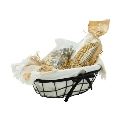 Corbeille métal ovale noire tissu blanc 22,5 x 14 x 9 cm - Corbeilles métal-2