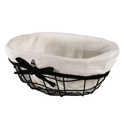 Corbeille métal ovale noire tissu blanc 22,5 x 14 x 9 cm - Corbeilles métal-1