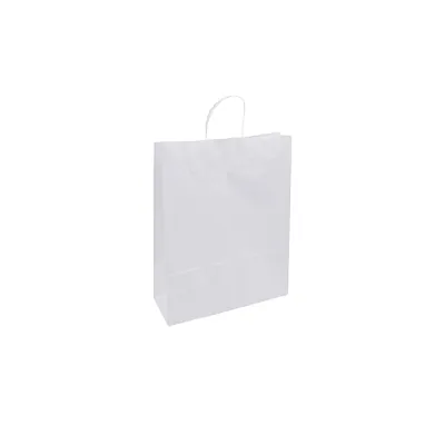 Sac kraft blanc poignées torsadées 24 x 10 x 31 cm 100g/m² - Lot de 200 - Sacs kraft blanc poignées torsadées
