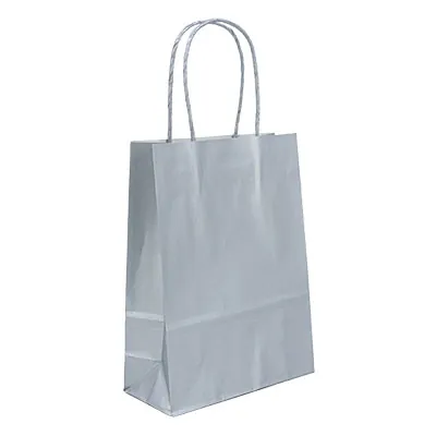 Sacs kraft Argent poignées torsadées - 18 + 8 x H 24 cm - Paquet de 50 - Sacs kraft métallisés poignées torsadées