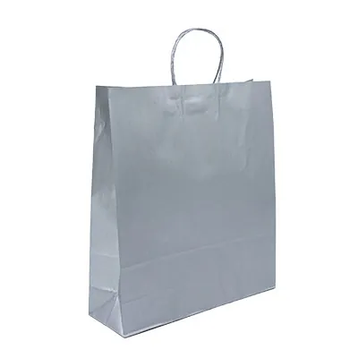Sacs kraft Argent poignées torsadées - 36 + 12 x H 41 cm - Paquet de 50 - Sacs kraft métallisés poignées torsadées