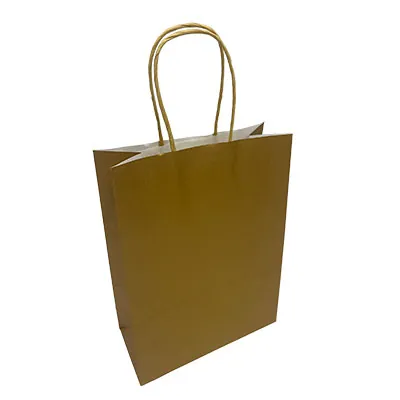 Sacs kraft Or poignées torsadées - 18 + 8 x H 24 cm - Paquet de 50 - Sacs kraft métallisés poignées torsadées