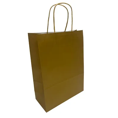 Sacs kraft poignées torsadées or 22 + 10 x 29 cm, paquet de 50 - Sacs kraft métallisés poignées torsadées