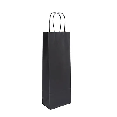 Sac 1 bouteille noir poignées torsadées 14 x 8 x 39 cm, paquet de 50 - Sacs pour bouteilles de vin