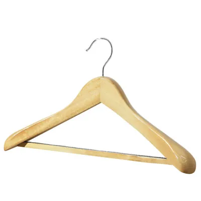 Cintre bois naturel épaules larges avec barre antiglisse 45 cm - Cintre chemise - Cintre costume - Cintres bois