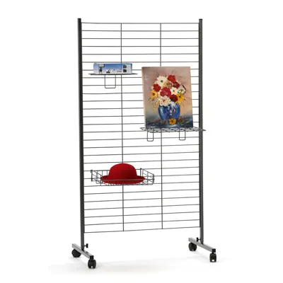 Grille d'exposition sur pied 85,5 x 159 cm Métal - Présentoir grille - Noir - Présentoirs grilles-1