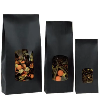 Sac SOS kraft noir avec fenêtre 400 ml 10 x 5,5 x 28,5 cm - Sachet SOS - Lot de 100 - Sacs SOS avec fenêtre-1