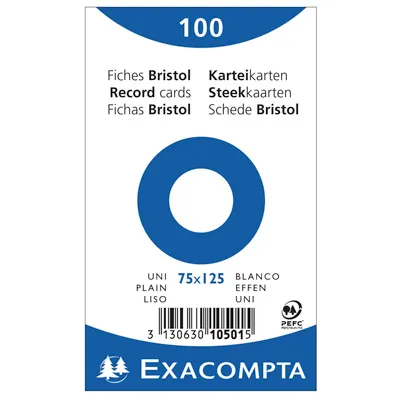 Fiche bristol 75 x 125 mm unie blanche non perforée Exacompta - Paquet de 100 - Fiches Bristol-1