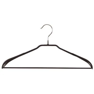 Cintre métal antidérapant épaules larges avec barre fil gainé 45 cm - Cintre plat - Lot de 20 - Cintres métal