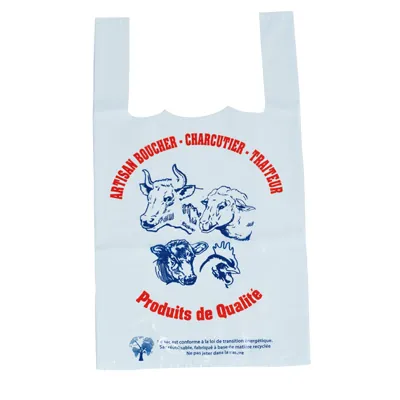 Sac bretelle plastique Boucherie Charcuterie réutilisable PEBD 26 x 12 x 45 cm - Lot de 500 - Sacs plastique bretelles Métiers