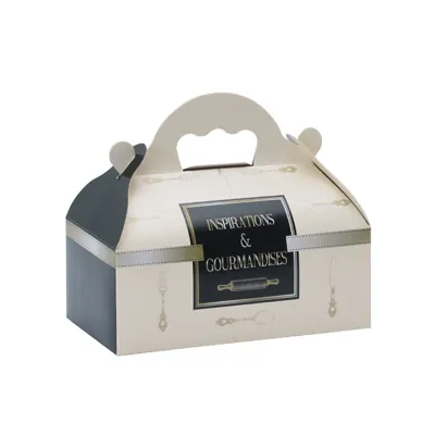 Boite patissiere poignée inspirations noir/or 16x18x7cm - Boîtes pâtissières