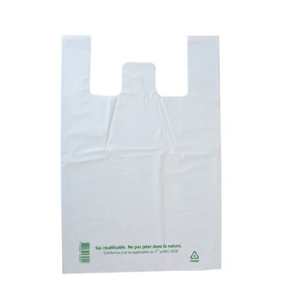 Sac bretelle plastique réutilisable blanc PEBD 30L 50μ 40 x 20 x 60 cm - Lot de 300 - Sacs bretelles plastique réutilisables