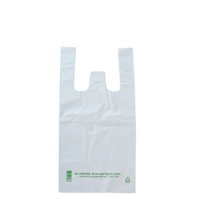 Sac bretelle plastique réutilisable blanc PEBD 6L 50μ 20 x 10 x 40 cm - Lot de 1000 - Sacs bretelles plastique réutilisables