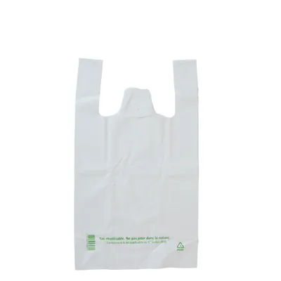 Sac bretelle plastique réutilisable blanc PEBD 10L 50μ 26 x 12 x 45 cm - Lot de 500 - Sacs plastique bretelles