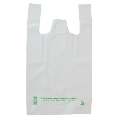 Sac bretelle plastique réutilisable blanc PEBD 10L 50μ 26 x 12 x 45 cm - Lot de 500 - Sacs bretelles plastique réutilisables-2