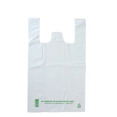 Sac bretelle plastique réutilisable blanc PEBD 14L 50μ 30 x 14 x 50 cm - Lot de 500 - Sacs bretelles plastique réutilisables