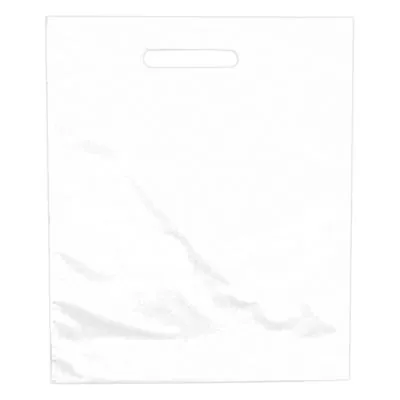 Sac plastique poignées découpées renforcées PEBD 55µ 60 x 60 x 5 cm - Blanc - Lot de 100 - Sacs plastique unis, poignées découpées