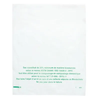 Sac plat biodégradable transparent 35 x 45 cm plastique biosourcé - Rouleau prédécoupé de 500 sacs - Sacs plastique liassés