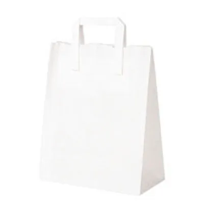 Sac kraft blanc poignées plates – 22 x 12 x 28 cm – Paquet de 50 - Sacs kraft blanc poignées plates