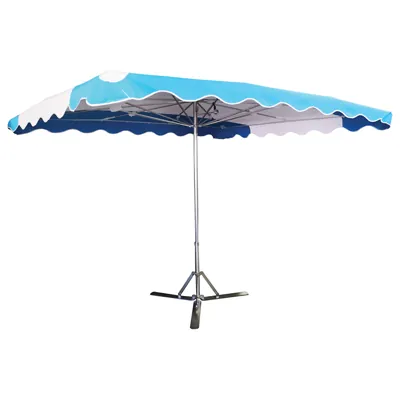 Parasol professionnel de marché télescopique - Parasol forain - Bleu clair / Blanc - 300 x 250 cm - armature alu, toile + housse - Parasols de marché, Parasols forains