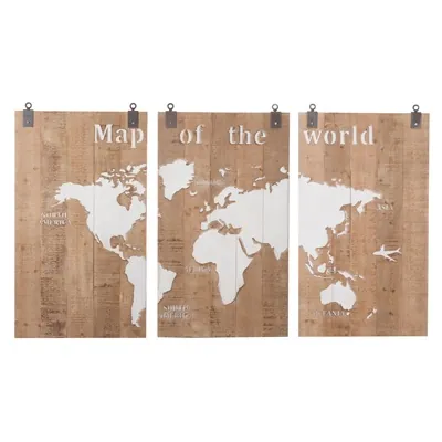 Tableau triptyque carte du monde en 3 panneaux bois 210 x 4 x 121 cm - Accessoires et Objets déco